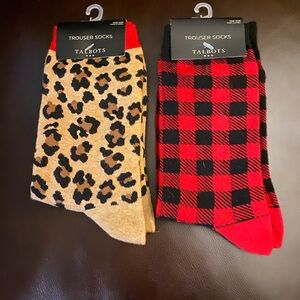 NWT Talbots Trouser Socks One Size Plaid Animal Print Red Black
